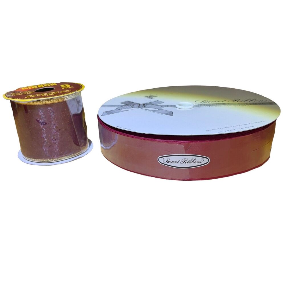 Bundle of Ribbon- Satin Red 1.5” wide roll/Burgendy glitter Wired 2.5” wide Roll